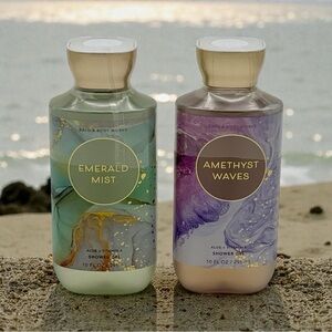 NWT Bath & Body Works Shower Gel Set Emerald Mist & Amethyst Waves